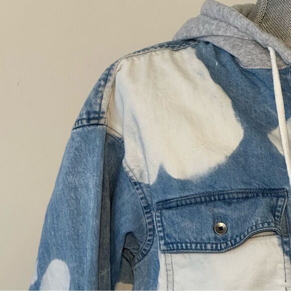 American Eagle Women’s SZ S Casual Denim Bleached Hooded Jacket Coat 90s Shacket - Picture 8 of 15